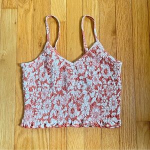 American Eagle Outfitters Coral and White Smocked Camisole